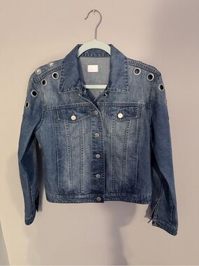 Maison Jules Blue Denim Jacket with Silver Eyelet Detail
